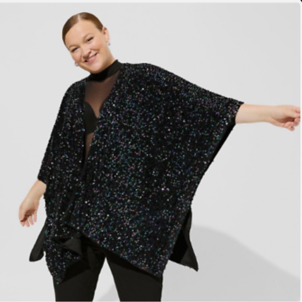 Torrid Sequin Ruana Jacket Shawl Wrap
Kimono Black One Size Fits All